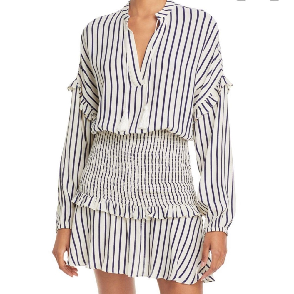 AQUA striped smocked mini dress